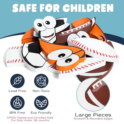 Wooden Sports Puzzles for Toddlers 2-4 | Wood Puzzles for Kids, Toddler Sports Toys for Toddlers, Basketball Toy, Football Toys, Baseball Toy, Soccer Toddler 2 3 Year Old Boy