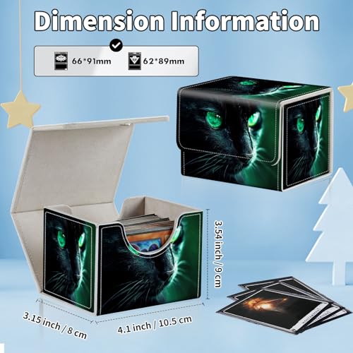for MTG Commander Deck Box,Card Deck Box for Trading Yugioh MTG,Fits 100 Double Sleeved Cards,PU Leather Strong Magnet Case for Magic Commander TCG CCG,Black Cat Green - color: Black Cat Green