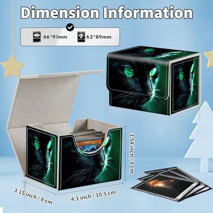 for MTG Commander Deck Box,Card Deck Box for Trading Yugioh MTG,Fits 100 Double Sleeved Cards,PU Leather Strong Magnet Case for Magic Commander TCG CCG,Black Cat Green - color: Black Cat Green
