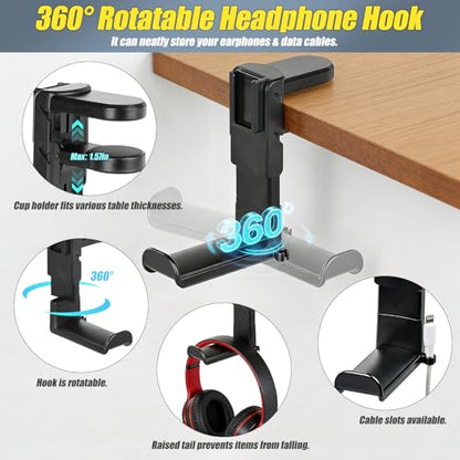 MYITYARD 4 in 1 Desk Cup Holder Clamp, Detachable Clip On Drink Holder with Rotating Headphone Hanger, Anti-Spill Desktop Organizer Pen Holder for Mug, Pen, Phone, Gaming Office Desk Accessories - color: Detachable Desk Cup Holder