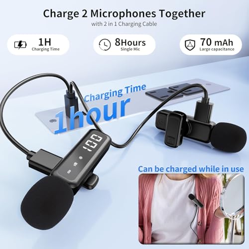 Microphone for iPhone & Android, Wireless Mini Microphone | Battery Display, Clear Voice, Noise Cancelling, Lavalier Mic for TikTok, YouTube & Interviews, Dual Mic - style: USB-C+Lightning+USB-A