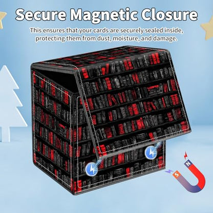 Card Deck Box for MTG Commander,Collectible Trading Storage Box Fits 120+ Single Sleeved Cards Magnetic Case PU Leather for Magic Commander TCG CCG MTG,Black Red Bookshelf - color: Black Red Bookshelf