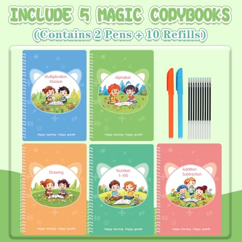 Reusable Grooved Handwriting Workbooks,Magic Copybook,Magic Writing Practice copy books, to help children improve their handwriting ink Practice Age 3-8 Calligraphy for kids(Character edition) - style: Character edition