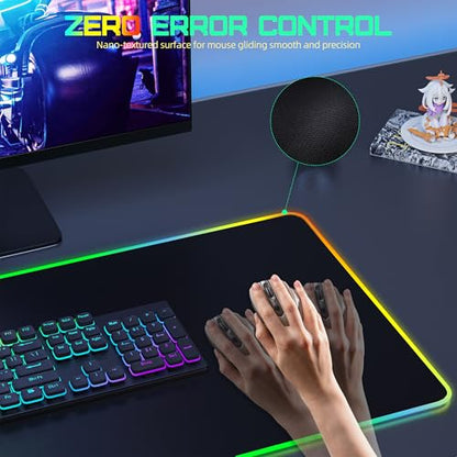 Wireless Charging RGB Gaming Mouse Pad, Mouse Mat with 15W Fast Charging, LED Large Gaming Mousepad with 15 Lights Modes, Ultra-Smooth Surface, Waterproof Non-Slip Desk Pad for Laptop, MacBook, PC