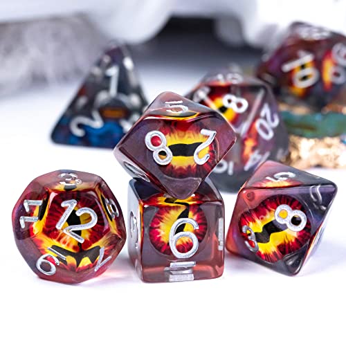 Cusdie 7-Die DND Dice, Polyhedral Dice Set Filled with Eyeball, for Role Playing Game D&D Dice (Brown Eyeball) - color: Brown Eyeball