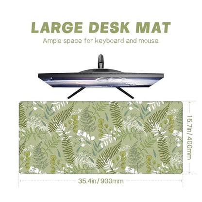 Baziabbo Green Desk Mat,XXL Extended Large Mouse Pad,Gaming Mousepad with Stitched Edge,Non-Slip Rubber Base Keyboard Desk Pad for Home Office Study Game (Ferns) - color: Ferns