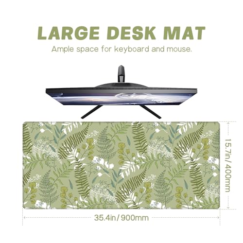 Baziabbo Green Desk Mat,XXL Extended Large Mouse Pad,Gaming Mousepad with Stitched Edge,Non-Slip Rubber Base Keyboard Desk Pad for Home Office Study Game (Ferns) - color: Ferns