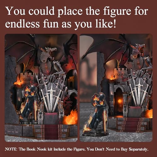 MiniCity Book Nook Kit - DIY Miniature House Kit for Adults and Teens, Dollhouse Booknook Tiny House Model Build Bookshelf Decor, Gifts for Family, Friends (Throne of Blade) | Create a dragon king throne for display; LED lighting, glue/tools and guide inc
