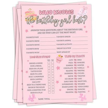 Birthday Party Games, Who Knows The Birthday Girl Best, 25 Pcs Double-Sided Fill-in Card Set for Guests, Fun Birthday Game for Teen Adults – A09