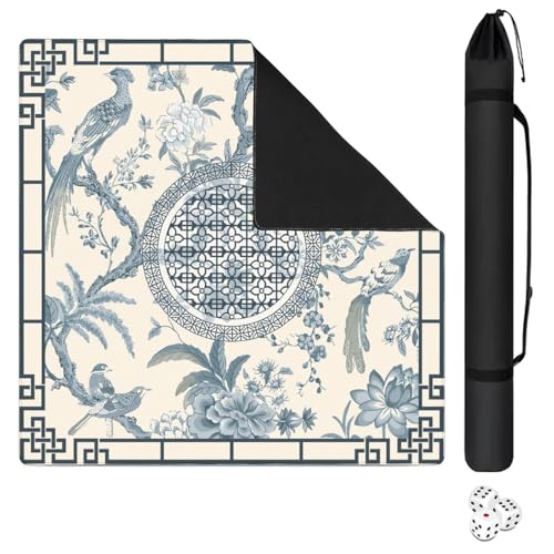 Blue Mahjong Mat for Table, 31.5*31.5in Anti Slip Mahjong Table Cloth, Noise Reduction, Neoprene Mah jongg Mat with Carrying Bag & 3 Dices, Mahjong Accessories Gift for Poker Board Tile Games Mats - color: Flower07