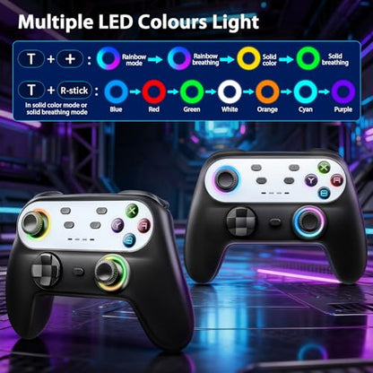 HUDOBBYE Switch Pro Controller Wireless for Switch/OLED/Lite Accessories, Wireless iOS Android Remote Gamepad, Wired PC Game Joystick, Switch Turbo Controller with Cool Led Light,Programmable - color: LED Black and Silvery