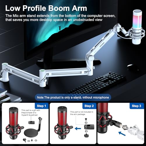 Microphone Arm,Aokeo AK-58i Desk Low Profile Mic Boom Arm Stand,Suitable For Blue Yeti,Snowball iCE,HyperX QuadCast,SoloCast,Elgato Wave,Etc（White） - color: AK-58i (White)