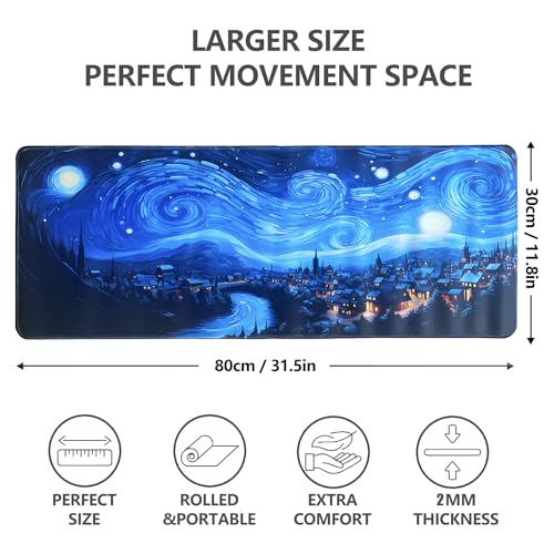 Gaming Mouse Pad XL XXL with World Map(31.5 x 11.8in), Desk Mat&Large Mouse Pad Keyboard Mat 2MM Anti Slip and Waterproof Rubber Mouse Pad (Abstract Starry Sky)… - color: Abstract Starry Sky
