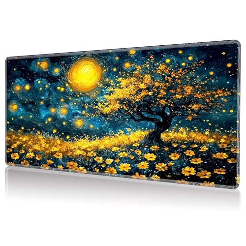 Playmat for MTG, Game Play Mat Card Game Playing 24 x 14 inches Tabletop Magic Play Mats Non-Slip Rubber Base and Stitched Mousepad Desk Mats Playmats for MTG TCG,Art Tree Moon - color: Art Tree Moon, size: NO Zones