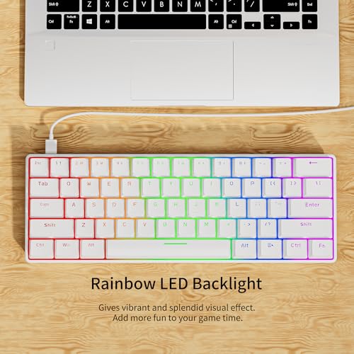 Newmen GM611 Mechanical Keyboard,LEDBacklit Wired Gaming Keyboard RedSwitch | Compact Portable,Mini 61 Keys,LED Backlit,60 Percent Mechanical Keyboard,White Keycaps,Windows Laptop PC,Linear Red Switches - color: white keycaps-red switch