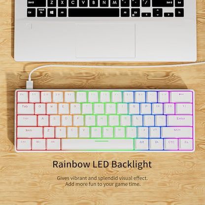 Newmen GM611 Mechanical Keyboard,LEDBacklit Wired Gaming Keyboard RedSwitch | Compact Portable,Mini 61 Keys,LED Backlit,60 Percent Mechanical Keyboard,White Keycaps,Windows Laptop PC,Linear Red Switches - color: white keycaps-red switch