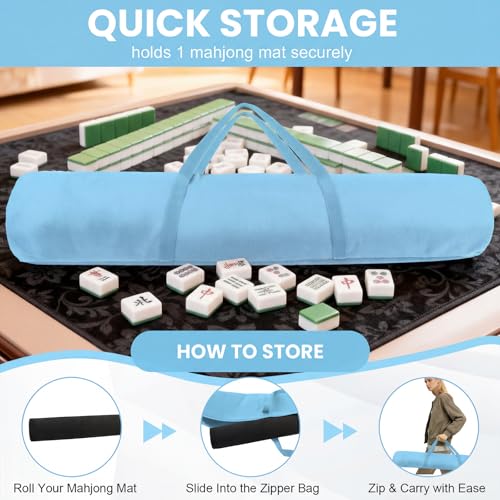 34-Inch Mahjong Mat Bag, Heavy-Duty Canvas Carrying Bag with Center Dual Handles & Smooth Zipper, Fits Mahjong Mat, Racks & Tiles, All-in-One Travel Storage Bag(Blue) - color: Blue