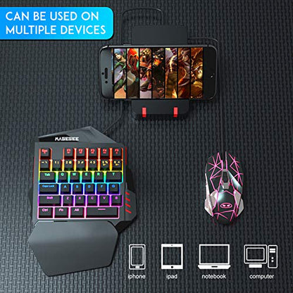 MageGee One-Handed RGB Mechanical Gaming Keyboard, 35 Keys Rainbow Backlit Wired Keyboard, Blue Switches, Support Wrist Rest, Portable Mini Gaming Keypad with Programmable Keys Macro Recording