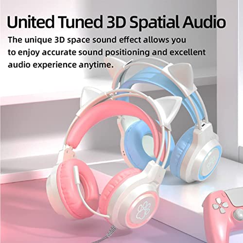 Gaming Headset with Removable Cat Ears, 3.5mm Wired Headphones with Adjustable Microphone, Extendable Padded headband, Noise Cancelling and RGB Light Headphones for Xbox/PS4/Switch/Mac/Phone (Green)