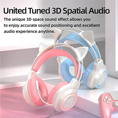 Gaming Headset with Removable Cat Ears, 3.5mm Wired Headphones with Adjustable Microphone, Extendable Padded headband, Noise Cancelling and RGB Light Headphones for Xbox/PS4/Switch/Mac/Phone (Green)