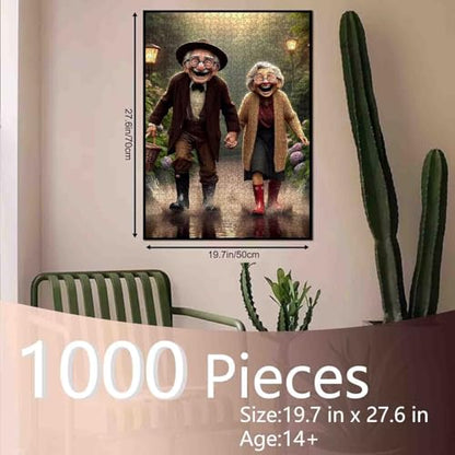Old Couple in The Rain Jigsaw Puzzles Comical Old Folks 1000 Pieces for Adults Grandpa and Grandma Playing in The Water Puzzles for Family or Friends - color: Old Woman-a29