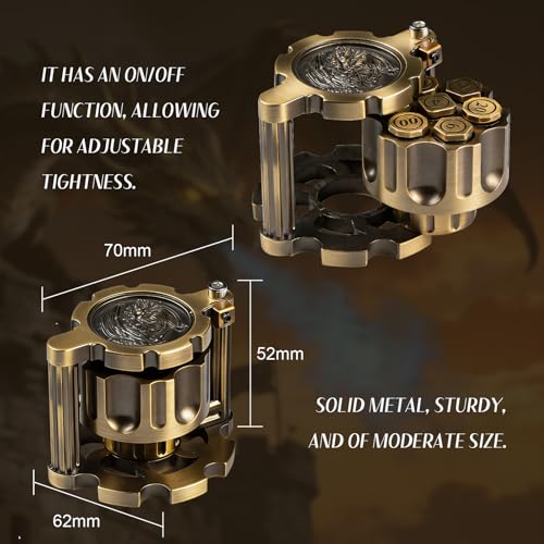 Metal Bullet Polyhedral Dice Set of 7 with Spinning Revolver Cylinder Case - Cyberpunk Style for D&D, RPG, and War-Themed Tabletop Games (Bronze) - color: Bullet Bronze
