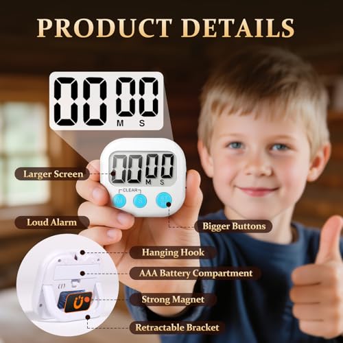 6 Pack Digital Kitchen Timer Small Classroom Timers for Kids Teachers (White) - color: White