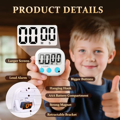 6 Pack Digital Kitchen Timer Small Classroom Timers for Kids Teachers (White) - color: White