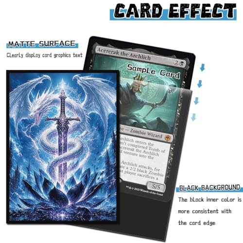 100 Count Card Sleeves Compatible with MTG, Ultra Clear Front & Matte Finish Back, Standard Size TCG Art Sleeves for Trading Cards (Dark Lotus Frost Dragon) - color: Dark Lotus Frost Dragon