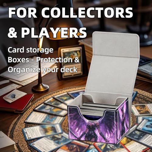 Trading Card Storage Box, Holds 100+ for MTG Cards, PU Leather with Magnetic Closure, Dark Winged Elf in Purple Lightning Durable Deck Box for Magic the Gathering, Trading Card Games - color: Dark Winged Elf in Purple Lightning