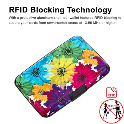 Credit Card Holder, Metal Card Wallet RFID Blocking Mini Slim Aluminum Business Hard Card Case for Women Men (Motley Floral) - color: Motley Floral