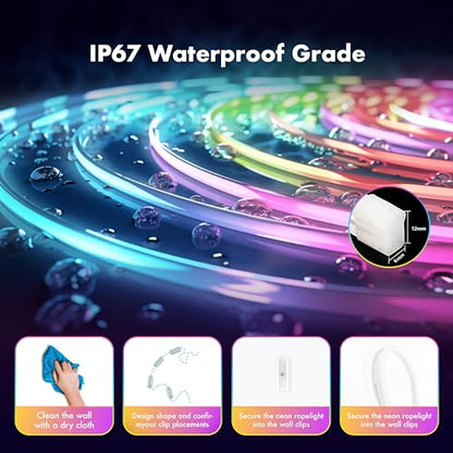 Neon RGB Rope Lights,IP67 Waterproof,Flexible Led Rope Lights,Control with App/Remote,Music Sync,for Gaming Room Living Bedroom Wall Decor (20FT) - size: 20FT