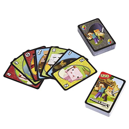 Mattel Games UNO Minecraft Card Game for Kids, Adults, Families & Parties, Deck & Special Rule Inspired by the Video Game, 2 to 10 Players | Video Game-Themed Deck with Favorite Characters & Special Rule for Kids, Teens and Family Night, FPD61