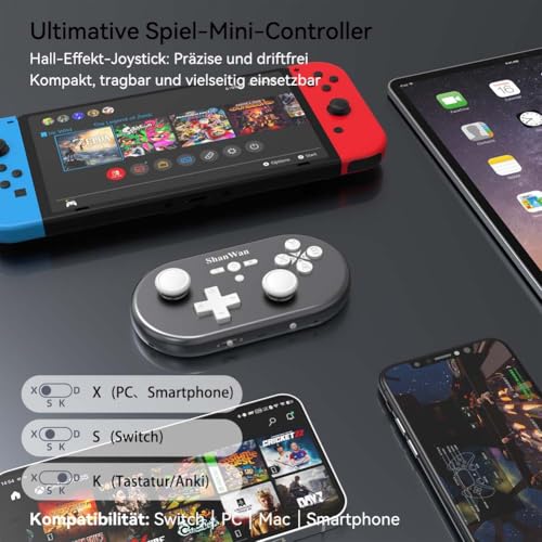 ShanWan Wireless Mini Controller for Switch, PC, iOS, Android, Supports Keyboard Mode for iPad Procreate (Silver) - color: Silver