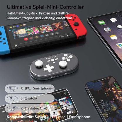 ShanWan Wireless Mini Controller for Switch, PC, iOS, Android, Supports Keyboard Mode for iPad Procreate (Silver) - color: Silver