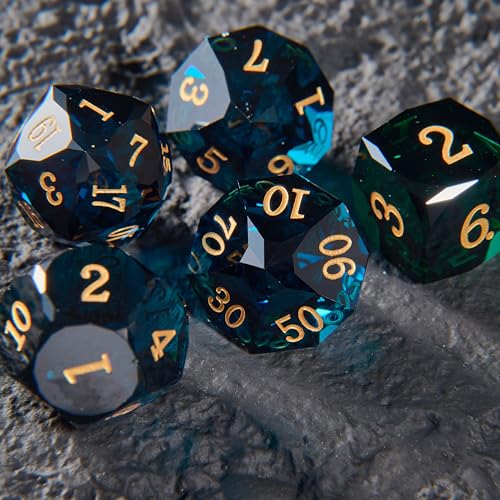 Prism Gemstone DND Dice Set,7 Pcs Handmade Crystal Glass GemDice, Polyhedral MultiFaceted Diamond-Cut Glass D&D Gem Dice for RPG Game,D&D Accessories with Gift Box - color: Pm-dark Green