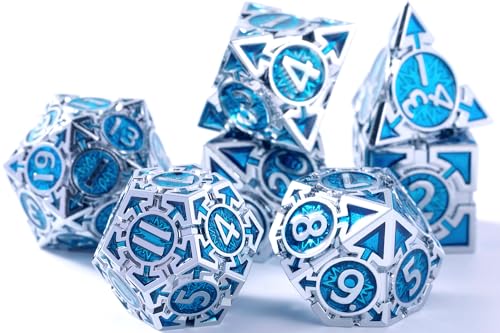 Rare Chrome-Plated DND Dice Set, Metal D&D Dice Sets Made of Durable Zinc Alloy，Dungeons and Dragons Dice with Gift Box, D and D Dice Set (Blue) - color: Silver-light Blue