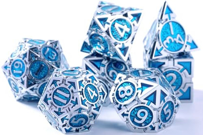 Rare Chrome-Plated DND Dice Set, Metal D&D Dice Sets Made of Durable Zinc Alloy，Dungeons and Dragons Dice with Gift Box, D and D Dice Set (Blue) - color: Silver-light Blue