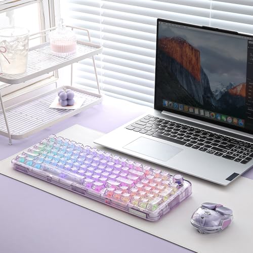 YUNZII X98 Wireless Mechanical Keyboard with Knob (Purple, Crystal Switch) | BT5.0/USB-C/2.4GHz,1800 Layout with Number Pad,Pre-lubed Switches Gasket Mount ,Clear Keyboard with RGB for Wins/Mac/Gaming - color: Purple, size: Crystal Switch