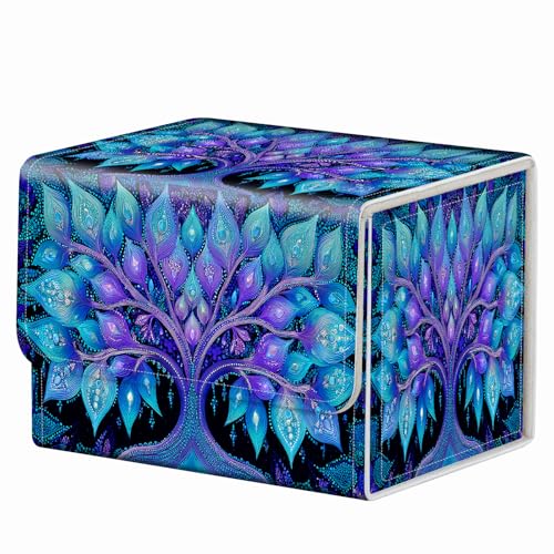 Strong Magnet for TCG MTG Commander Deck Box Playing Card Case Organizer Trading Card Case Trading Card Storage Box for Collectible Games Up to 200 Cards, Blue And Purple Tree - color: Blue And Purple Tree