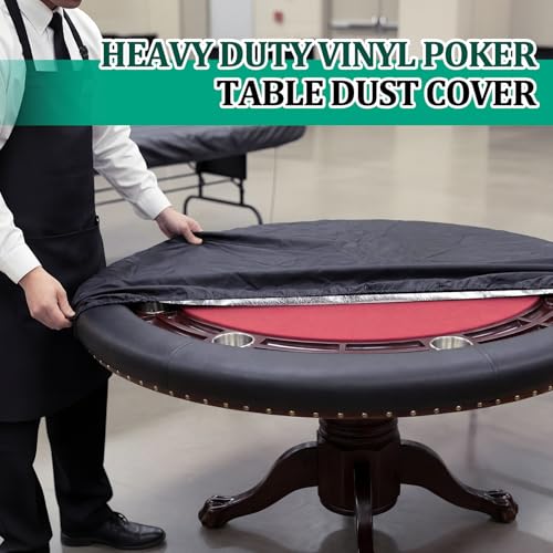 Macarrie Oval Poker Table Dust Cover Black Heavy Duty Water-Tight Dust Proof Protective Vinyl Poker Table Dust Cover with Elastic Band Hem for Home Game Rooms Casinos Easy to Slip on - size: 56"l X 56"w
