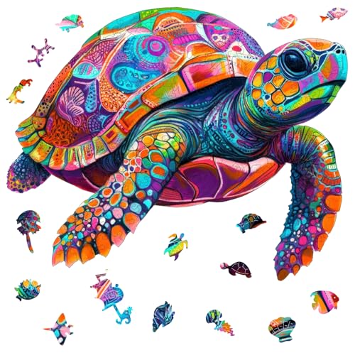 Mys Aurora Colorful Turtle Puzzles for Adults 500 Pieces Ocean Wood Puzzles | 5MM Thick Wooden Jigsaw Puzzles, Unique Shape Puzzle for Adults and Kids Birthday Gifts Family Game 17.3 * 17.3 inches - color: Colorful Turtle, size: 500 Pieces