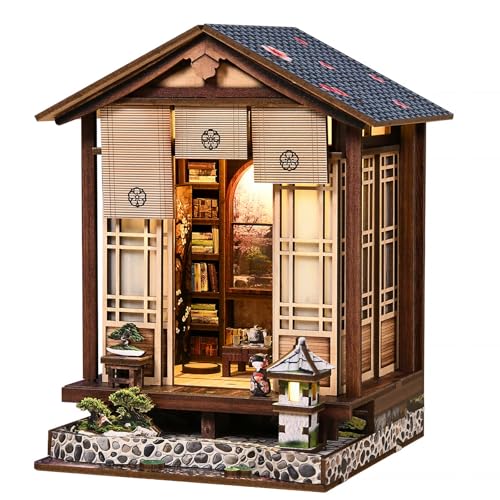 Book Nook Kit - DIY Miniature House Kit for Adults and Teens, Booknook Tiny Japanese Dollhouse Kit Bookshelf Decor 3D Wooden Puzzle, Gifts for Family, Friends - style: Moss Lamp & Garden