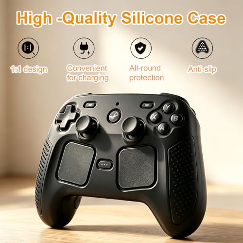 Protective Case for 2026 Steam Controller 2 Accessories, Soft Silicone Cover with Comfort Grip Black Shell Skin, Ergonomic Design Snug Fit Anti-Slip Shockproof Case Cover with Full Protection