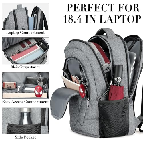 BIKROD 45L Extra Large Travel Laptop Backpack for Men and Women, Carry on Back Pack Fit 18.4 IN Laptop, Grey, Gift - color: Grey, size: 18.4 Inch