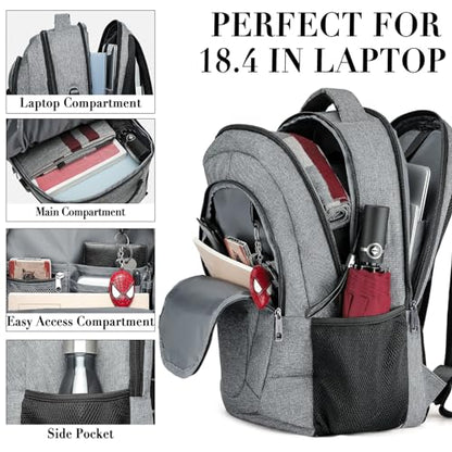 BIKROD 45L Extra Large Travel Laptop Backpack for Men and Women, Carry on Back Pack Fit 18.4 IN Laptop, Grey, Gift - color: Grey, size: 18.4 Inch