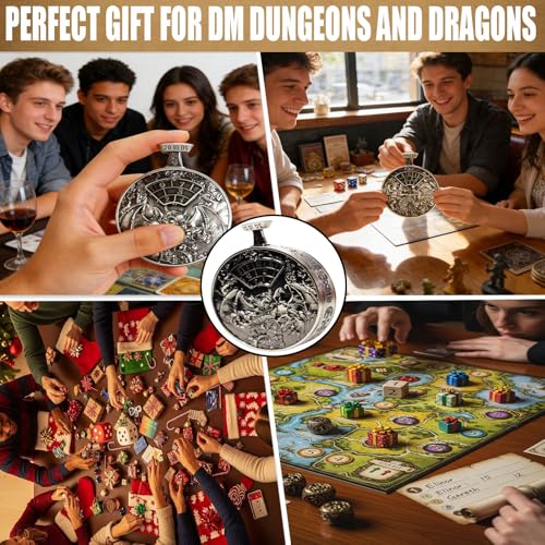 DND Dice Roller D4-D20 Metal Pocket Watch 3D Dragon Art Silver | All-in-one dnd spinner dice. metal pocket watch design.press to roll. zinc alloy metal. mtg ttrpg gifts - color: Dice Roller-silver