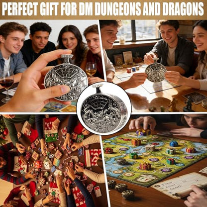DND Dice Roller D4-D20 Metal Pocket Watch 3D Dragon Art Silver | All-in-one dnd spinner dice. metal pocket watch design.press to roll. zinc alloy metal. mtg ttrpg gifts - color: Dice Roller-silver