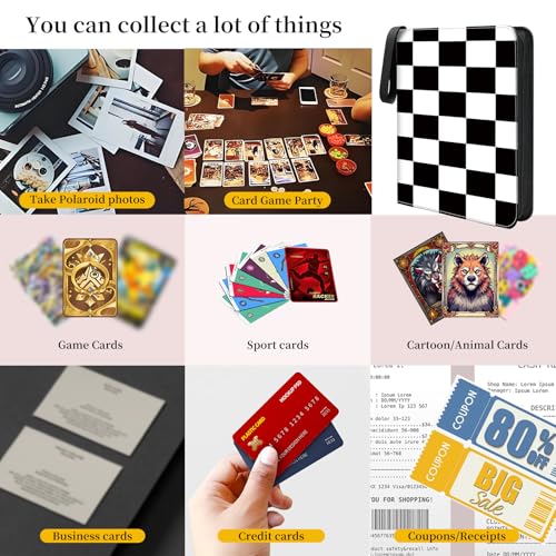 AXUASSILD 4 Pocket Card Binder, Premium Trading Card Holder Fits 400 Cards With 50 Removable Sleeves, Cute Portable Collection Card Ablum Holder Black White Checkerboard - color: Black White Checkerboard
