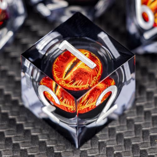 ARUOHHA DND Resin Dice Gazes Eye Dice Liquid Core Flaming RPG Sharp Edged Dice Set with Gift Box, Polyhedral D and D Dice Set Compatible with Dungeons Dragons Role Playing Game D20 D12 D10 D8 D6 - color: Sl01-silver Black